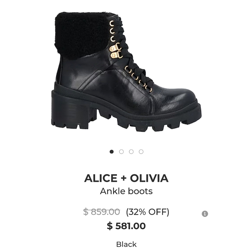 Alice + Olivia Hettie Sherpa Leather Moto Combat Boots Size 10 | Black Lug Sole - Picture 2 of 16